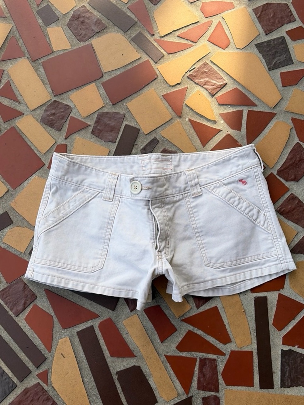 Vintage Abercrombie & Fitch White Denim Shorts with Pink Logo